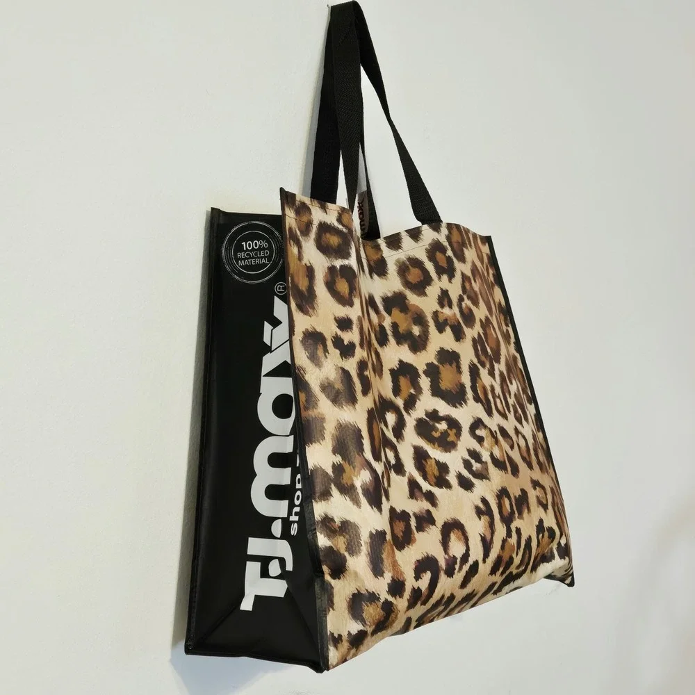 Leopard Print Style Black Trim Shopping Gift Tote Bag TJMaxx